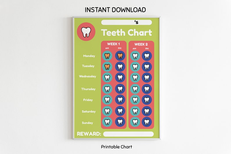 Teeth Brushing Chart Printable Instant Download 2 Week Checklist Brush ...