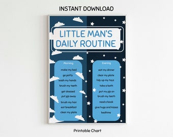 Daily Routine Chart | Little Man | Printable Routine Chart | PDF | Kids Daily Routine | Visual Schedule | Digital Download | Toddler
