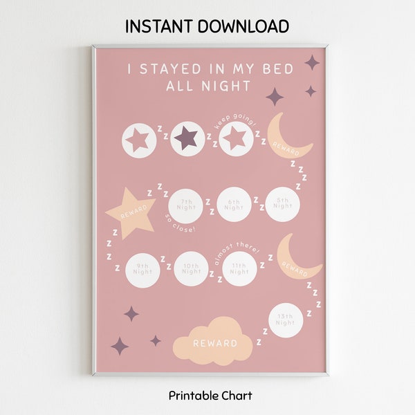 Pink Children Sleep Chart | Toddler Bed Routine | A4 Reward Chart | Goal Chart | Girly Chart | Printable Reward Chart | Bed Time Chart