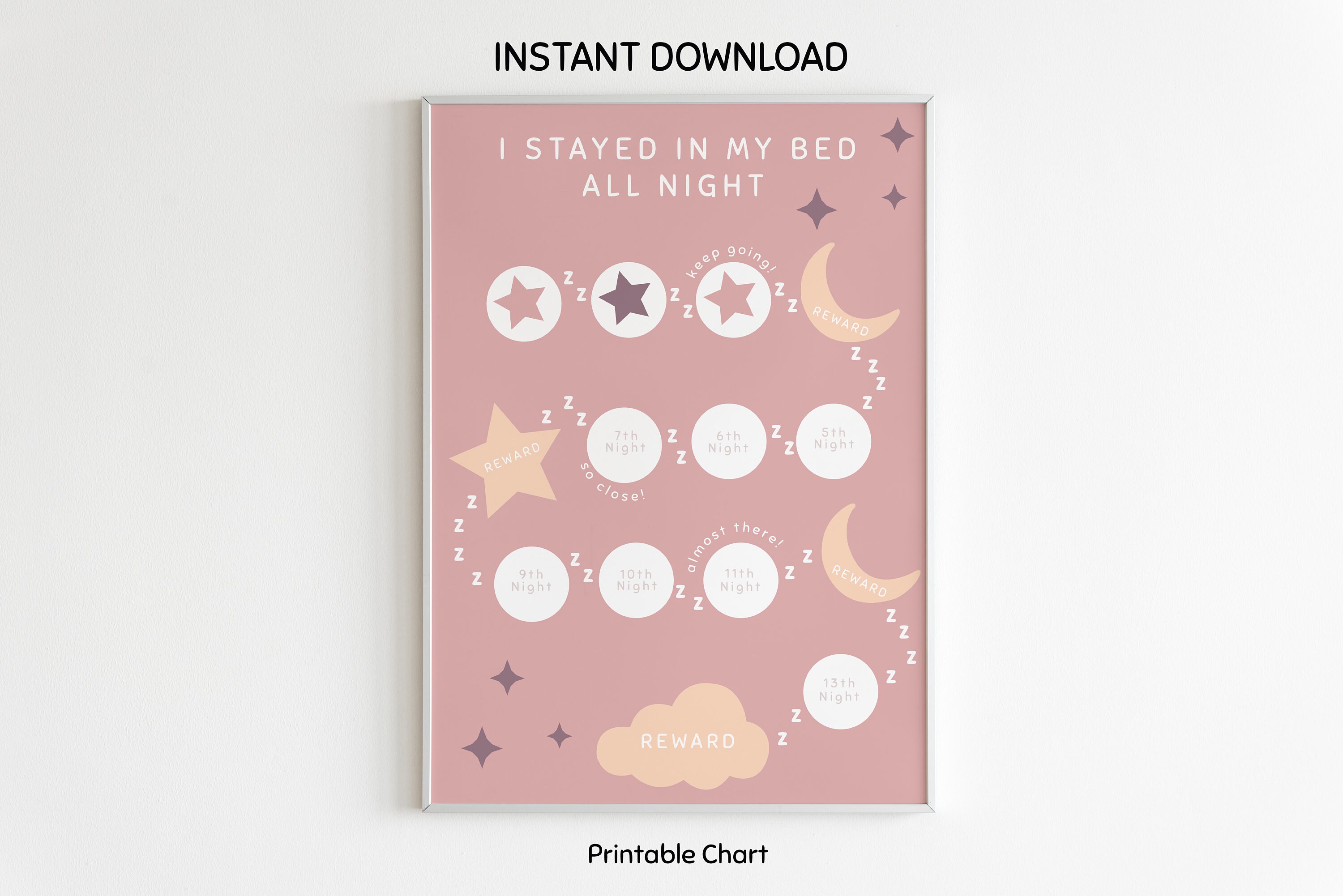 Pink Children Sleep Chart Toddler Bed Routine A4 Reward Chart Goal