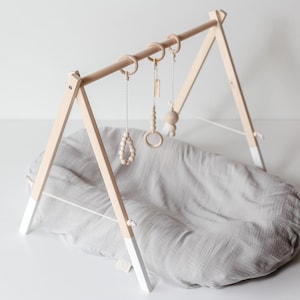 Wooden baby gym, Play gym for baby, White bottom painted Birch, Sverige design