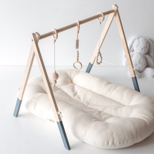 Play gym for baby, Babygym, Baby Gym Mobile, Wood Baby Gym, Hicks blue, Birch