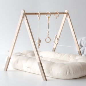 Wooden baby gym, Play gym for baby, Silt brown bottom painted Birch, Sverige design