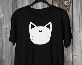 White Moon Cat (Full Front Edition) Jersey Short Sleeve Graphic Tee | Anime Graphic Print Tshirt | Unisex T-shirt