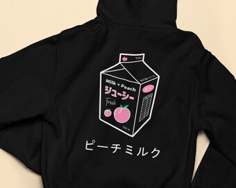 Aesthetic Japanese Peach Milk Hoodie | KAWAII Graphic Print Heavy Blend Hooded Sweatshirt | Unisex Hoodie | Perfect Gift