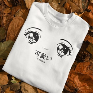 Ojos de anime - KAWAII / Sudadera de mezcla pesada / Cuello redondo unisex / BLANCO