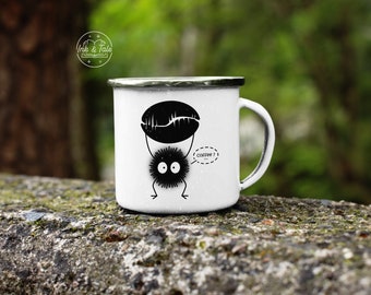 12oz Enamel Mug Camper | Coffee Bean Sprite | Gift Camping Mug | WHITE