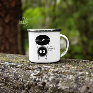 12oz Enamel Mug Camper | Coffee Bean Sprite | Gift Camping Mug | WHITE