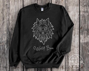 Nerdy Geometric Crewneck Sweatshirt | Polygon Wolf Bae Graphic Print Sweater | Unisex Sweater | CROQUIS Edition