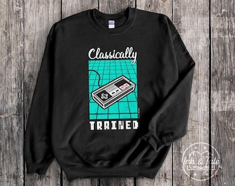 Gamer Sweatshirt Retro Crewneck | Videogame Sweater Graphic Print | Unisex Gaming Sweatshirt | NES | Classically Trained | Retro Gaming