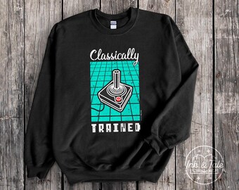 Gamer Sweatshirt Retro Crewneck | Videogame Sweater Graphic Print | Unisex Gaming Sweatshirt | Joystick | Classically Trained | Retro Gaming