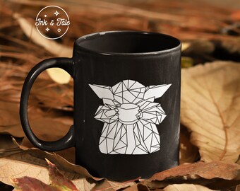 Nerdy Geometric Coffee Mug | Polygon Nerdy Graphic Print Mug | Space Child | 11 oz Black Mug