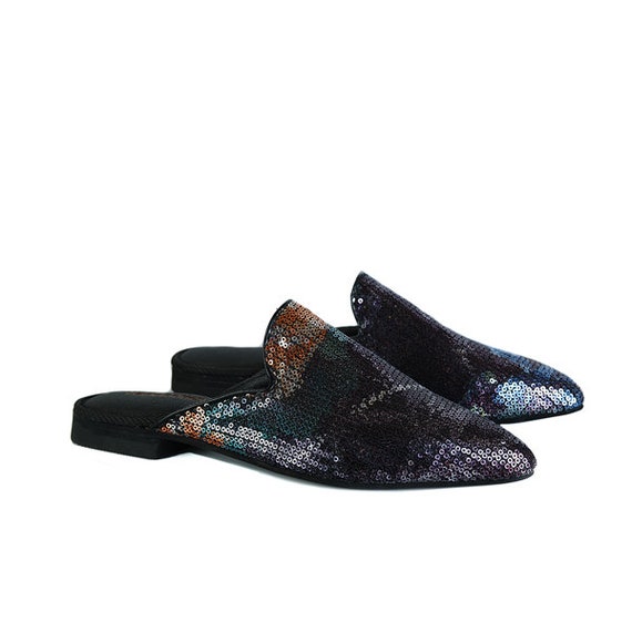 Black Mini Sequin Vegan Mules Sequin / Vegan Flats Vegan - Etsy
