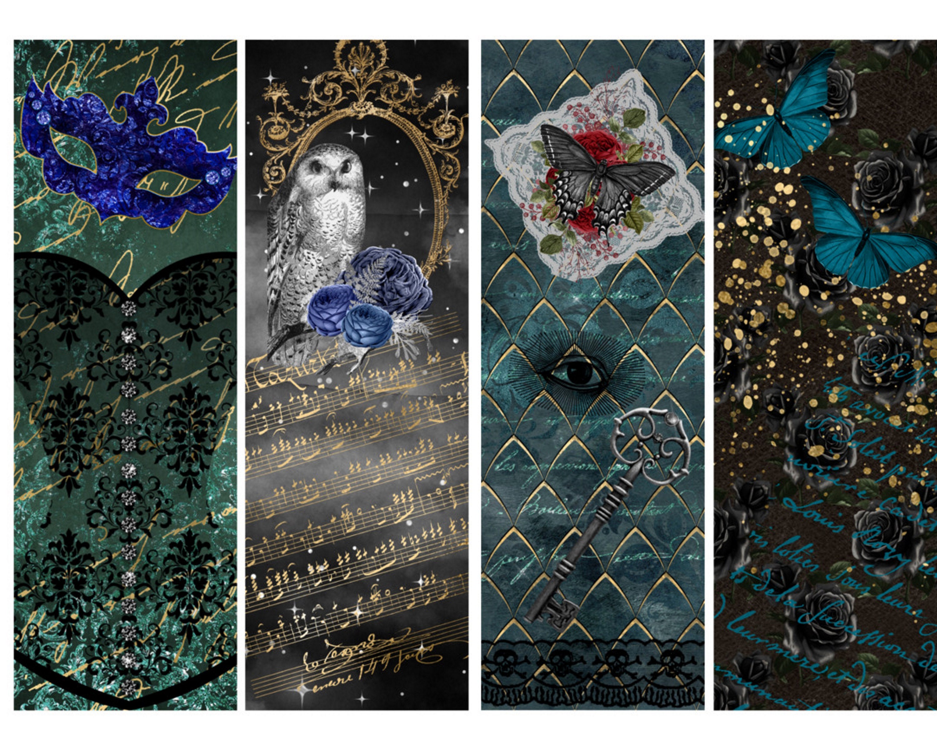 set of 4 gothic printable bookmarks etsy