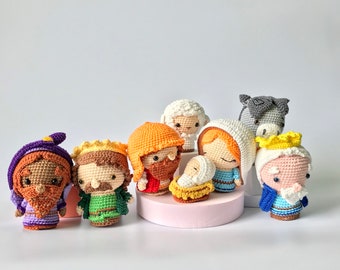 Nativity Set: Holy Night Family & Three Wise Men Combo - Crochet Amigurumi Mini Doll Jesus Christ, Virgin Mary, Joseph plush stuffed nursery