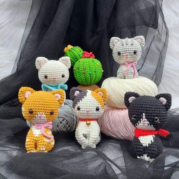 Customized colorful crochet little cats , mini sitting cat amigurumi plush plushie stuffed handmade look alike keychain size