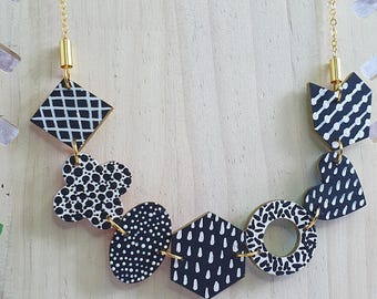 statement Geometrical necklace.Reversible necklace.wood handpainted necklace.Bold colourful summer necklace. modern contemprary necklace.