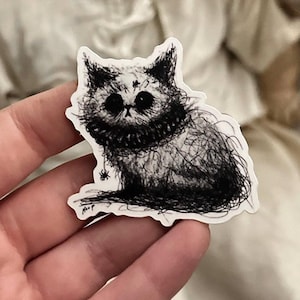 Gothic Cat Art Sticker, Spooky Cat Sticker, Sad Kitty with Ruff Collar Sticker