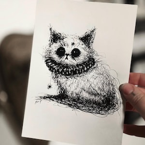 Gothic Cat Art Print, Spooky Cat Wall Decor; Sad Kitty with Ruff Collar Art Print