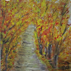 Miniature on wood with two faces Autumn in the forest  and Flowers  Hand-painted
