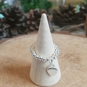 Ring pearls silver 925 3 mm with silver heart charm 925