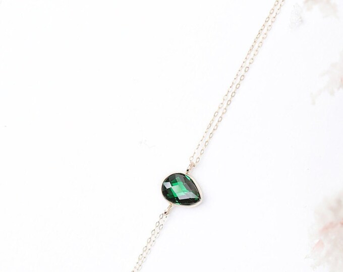 Cz Green Pear Shaped Chain Bracelet