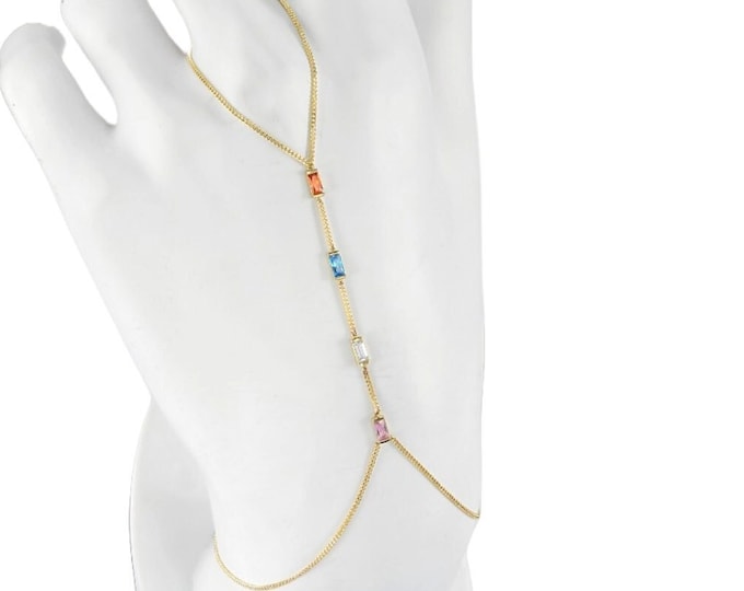 14K Gold Colorful Hand Chain Bracelet