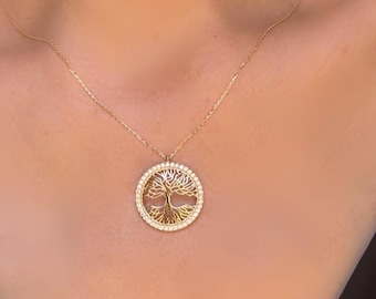 14K Gold Tree Of Life Medallion Necklace