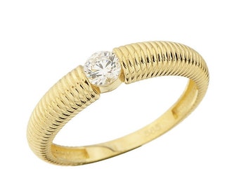 14K Real Gold Croissant Dome Ring/ Vintage Croissant With Stone Ring/ 14K Gold Shrimp Ring /Dome Croissant Ring/ Ring For Women/ Gift Her