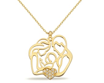 14K Gold Mom Dad Baby Necklace