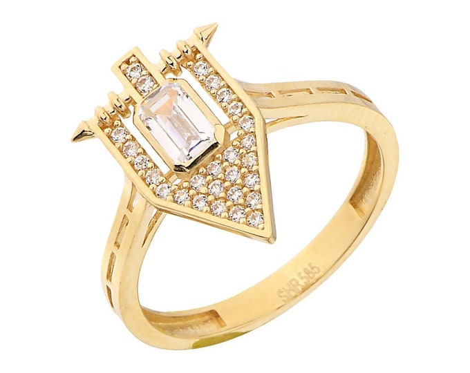 14K Gold Vintage Cz Emerald Cut Ring