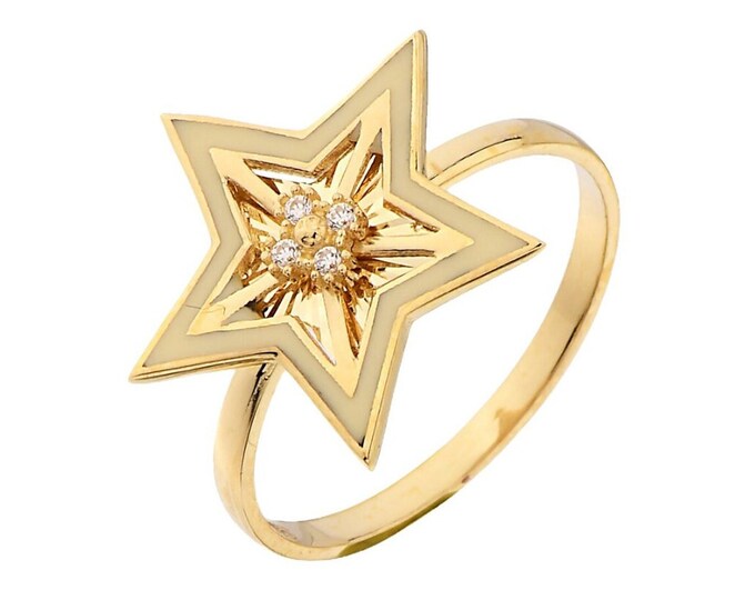 Enamel Cz Star Gold Ring