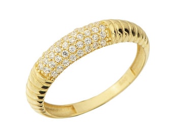 14K Real Gold Croissant Dome Ring/ Pave Croissant Dome Ring/ 14K Gold Dome Croissant Ring/ Gold Stacking Ring/ Ring For Women/ Gift Her