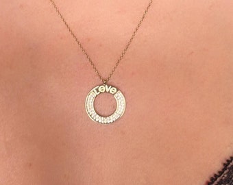 14K Gold Cz Love Letter Disc Necklace