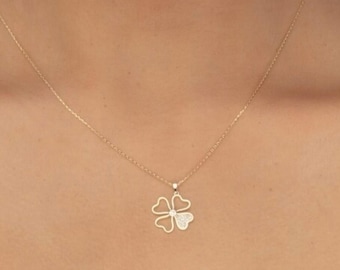 14K Gold Cz Clover Necklace