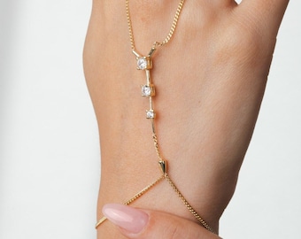 3-Prong Stone Hand Chain Bracelet