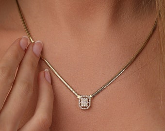 14K Solid  Gold Herringbone Necklace