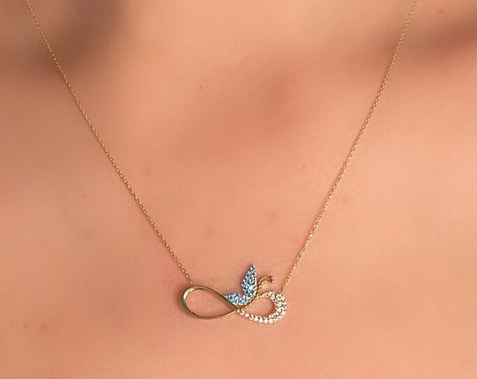 14K Gold Butterfly Infinity Necklace
