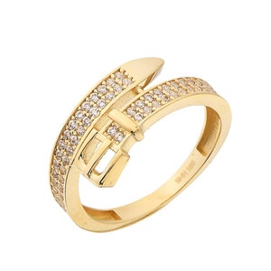 14k Gelbgold Schnalle Band Ring- Kreative Gürtelschnalle Zirkon Ring- Zarte Schnalle Gürtel Ring- Jubiläums Ring- Muttertagsgeschenk