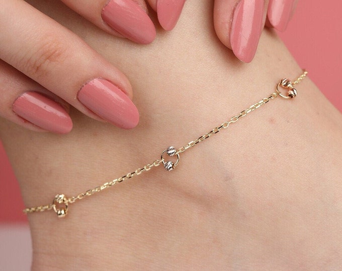 14K Gold Beaded Anklet Bracelet -Dainty Gold Foot Anklet Jewelry- Beach jewelry-  Bridal Gift - Wedding Gift