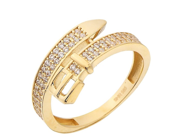 14k Yellow Gold Buckle Band Ring