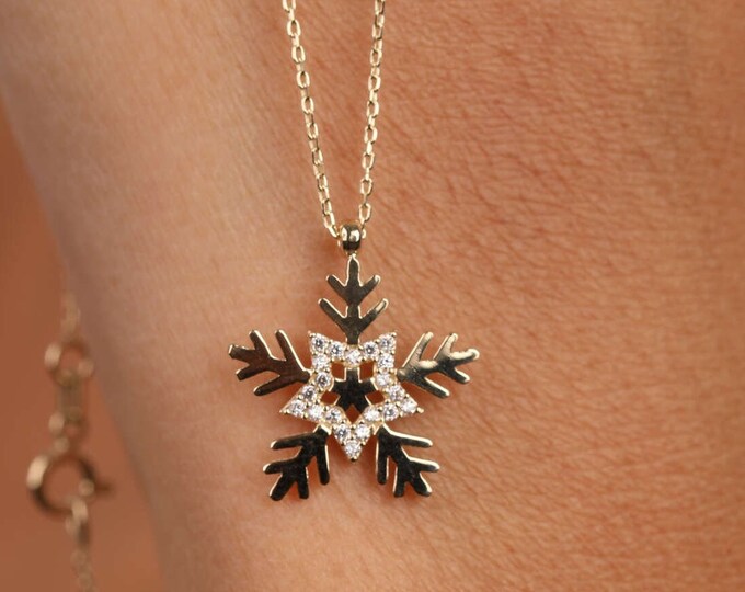 14K Real Gold Snowflake Necklace