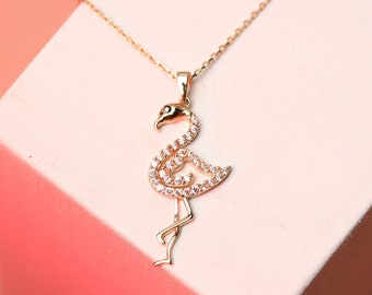 14K Gold Cz Flamingo Necklace