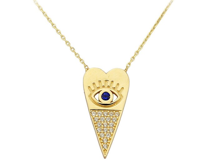 14K Gold Heart Eye Necklace