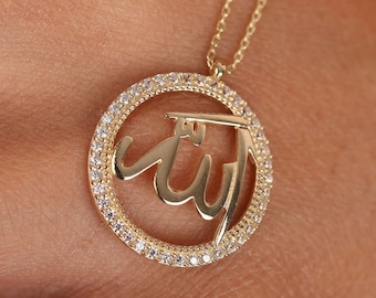 14K Real Gold Cz Allah Necklace