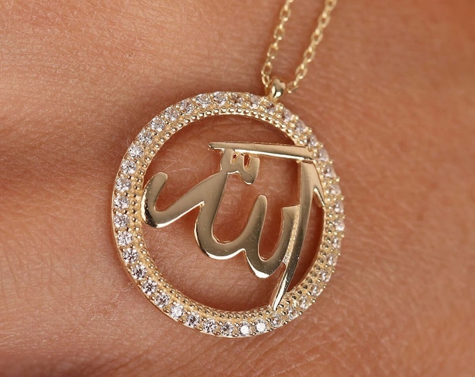 14K Real Gold Cz Allah Necklace