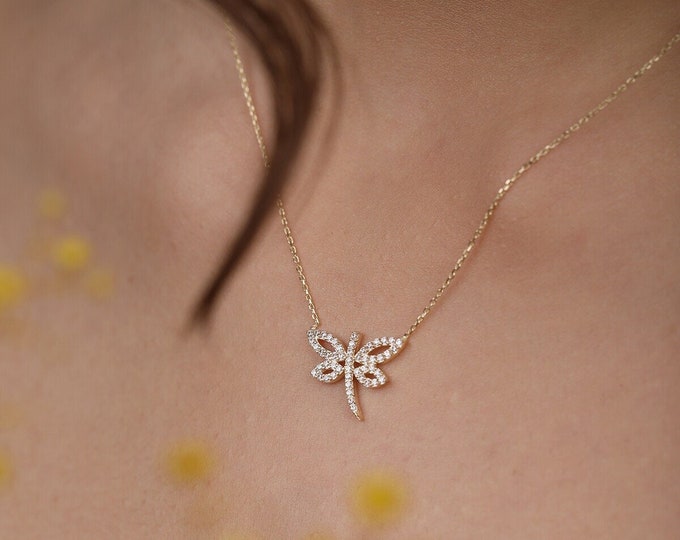 14K Gold Dragonfly Necklace