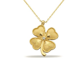 14K Real Gold Four Leaf Necklace