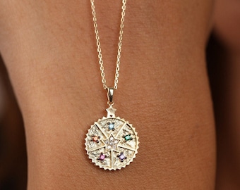 14K Solid Gold Compass Star Necklace