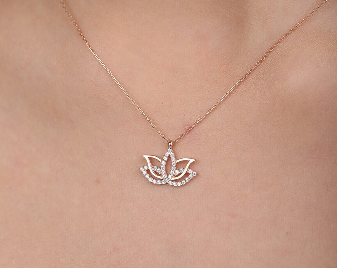 14K Gold Lotus Charm Necklace